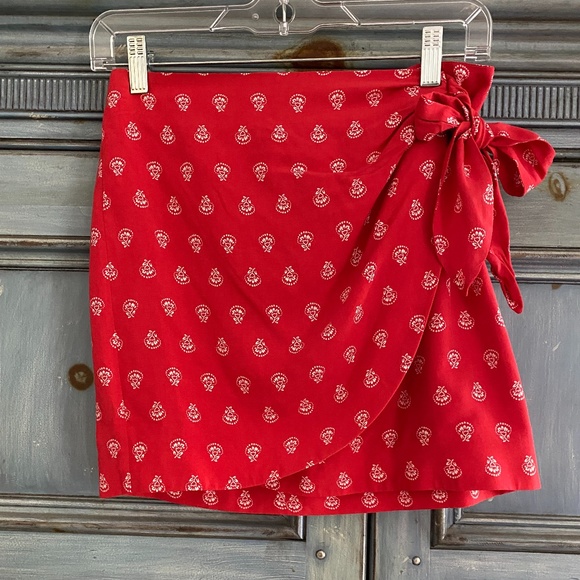 Sezane Red Mini Skirt with White Pattern - Picture 2 of 6